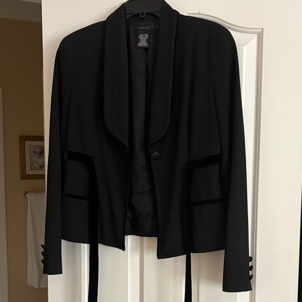 Laundry By Shelli Segal Black Open-Front Satin-Trim Jacket